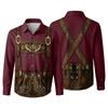 Camicia da uomo per l'Oktoberfest con stampa 3D, vestibilità larga, manica lunga, colletto, casual, stile vintage, traspirante, per lavoro, festival all'aperto, festa