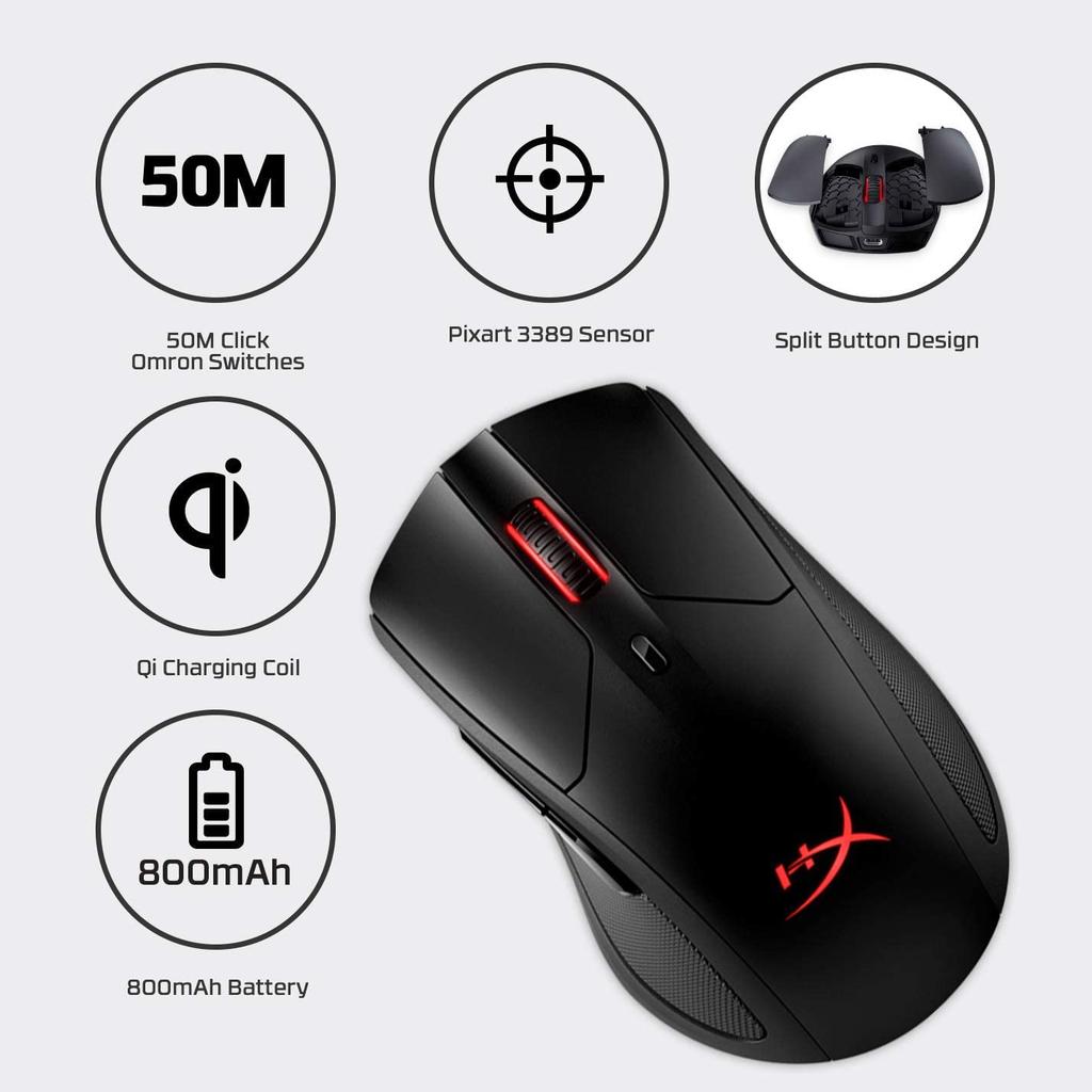 HyperX Pulsefire Dart RGB Wireless Gaming Qi for Mouse, Compatible, Gamers, 2-Year Warranty, HX-MC006B (4P5Q4AA) [Used]