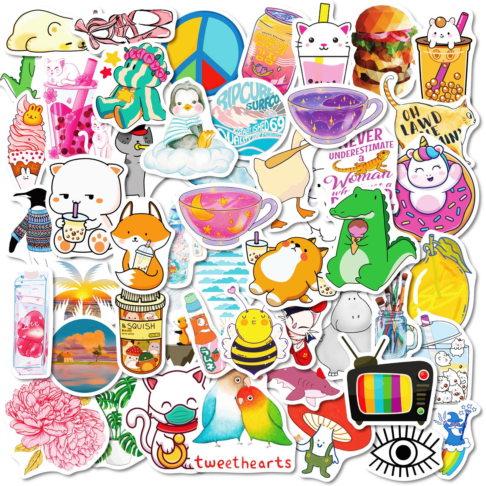 

50 Cute Hand-Drawn Little Crocodiles Eating Ice Cream Decorated Waterproof Stickers Diy Children S Handbook