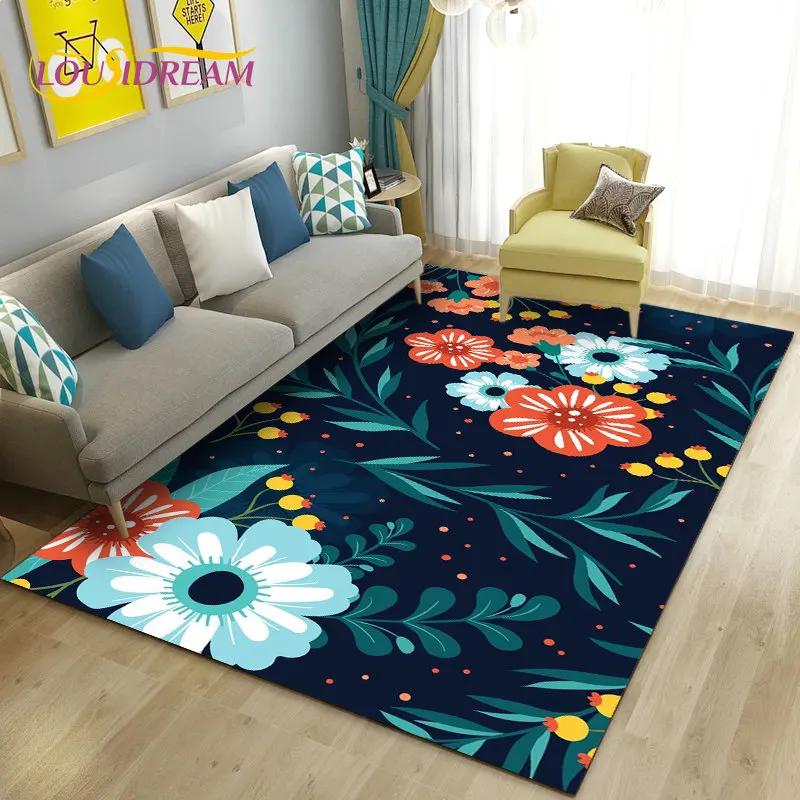3D Mushroom Flower Plant Leaf Area Rug,Carpet Rug for Living Room Bedroom Sofa Doormat Decoration,Kitchen Non-slip Floor Mat