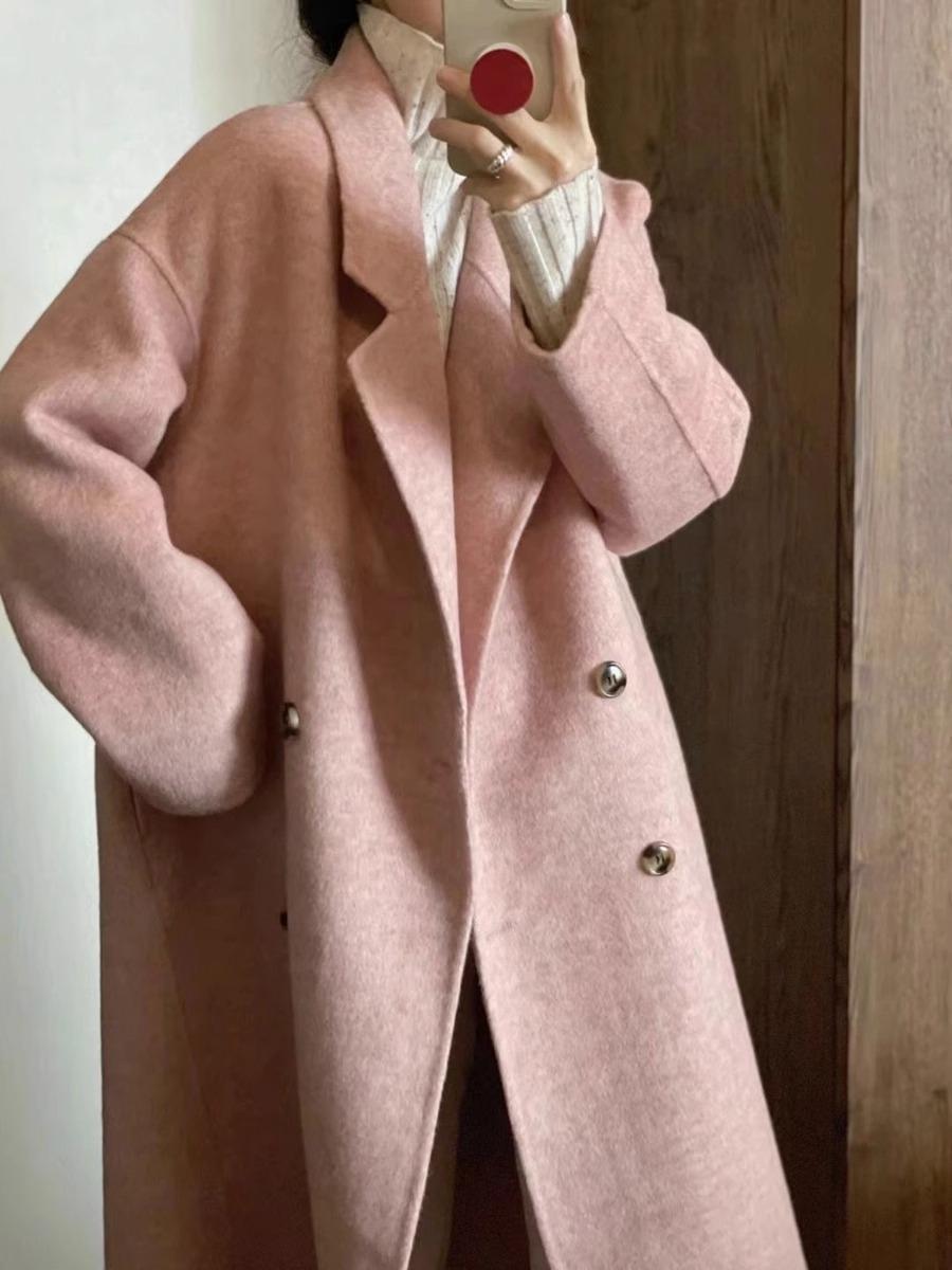 

Двустороннее шерстяное пальто, средней длины и длинное H-силуэта, с длинноворсовым утолщенным воротником пиджачного типа, однотонная кашемировая куртка M (120-70 kg) розовый