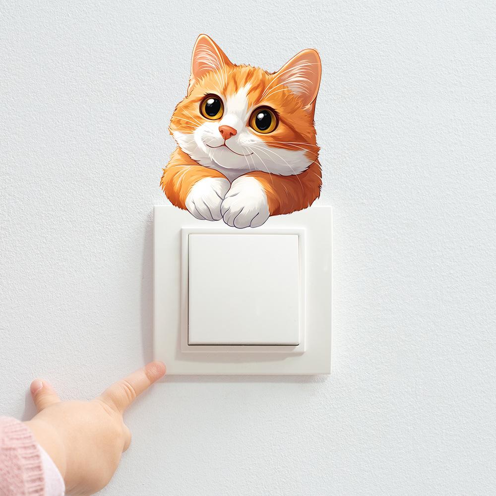 Hand Painted Cute Cat Switch Plate Sticker for Bedroom Living Room Background Wall Decor Removable Decal