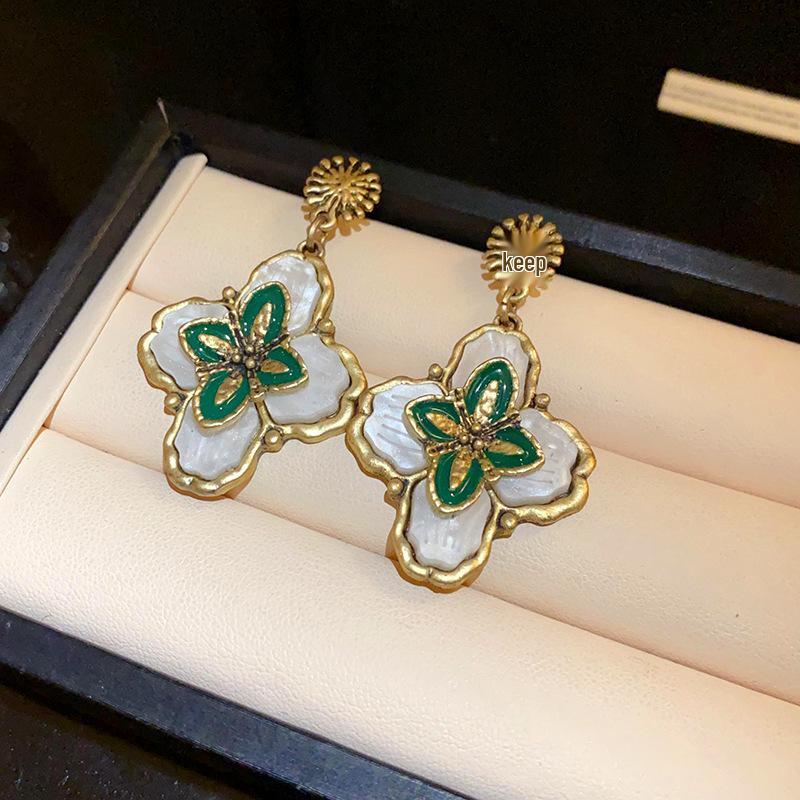 Винтажные серебряные многослойные серьги-подвески с цветочным узором - Высококлассный ретро-дворцовый стиль