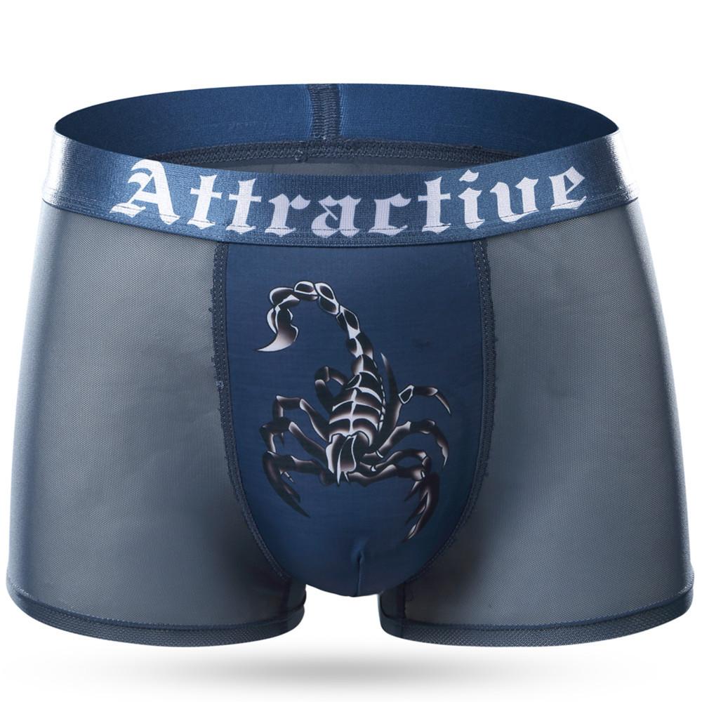 

Мужские дышащие сексуальные трусы-боксеры с принтом «Скорпион», сетчатые ультратонкие шорты-боксеры XL