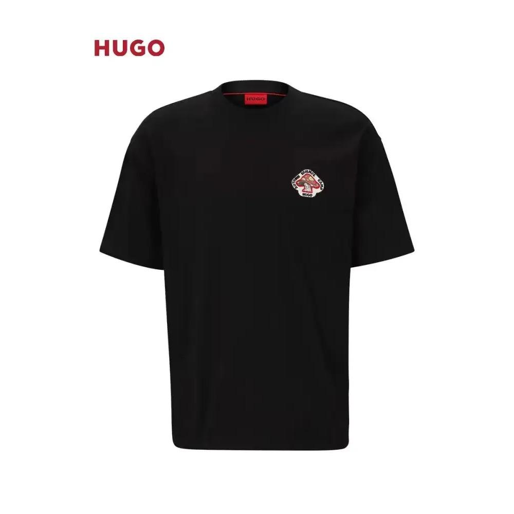 HUGO Cotton T-shirt Summer Oversized Round Neck Men Short Sleeve Brand Pattern Printed Women Tee Sports Fitness Top