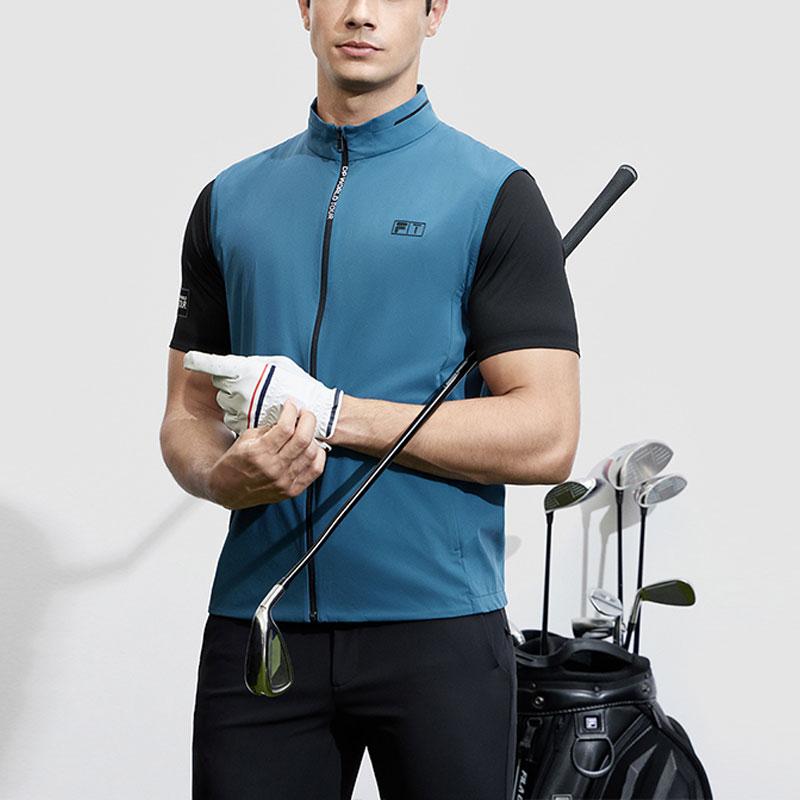 FILA Golf Series Logo Print Stand Collar Golf Elite Woven Vest Men vest Loco-Blue A11M415704F-DG