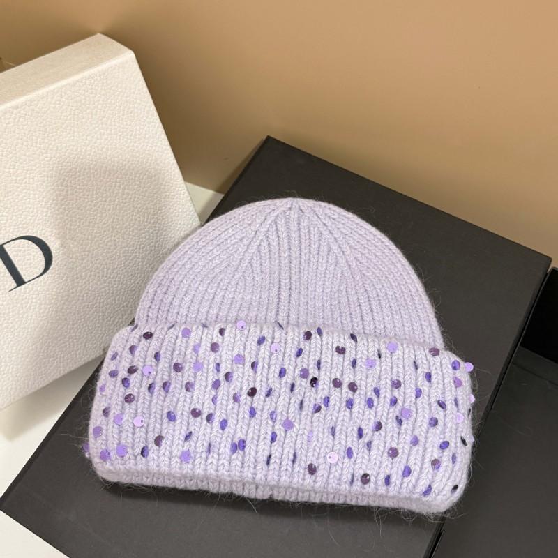 Winter Warm Knit Hat With Rabbit Fur Sequins Ear Flaps Outdoor Use