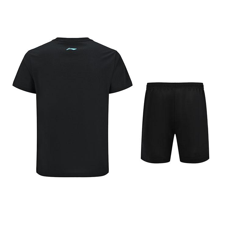 Li Ning Simple Breathable Cool Round Neck Short Sleeve Versatile Straight Cut Split Quick Dry Shorts Casual Sports Suit ATSV607-1+AAPU133-1