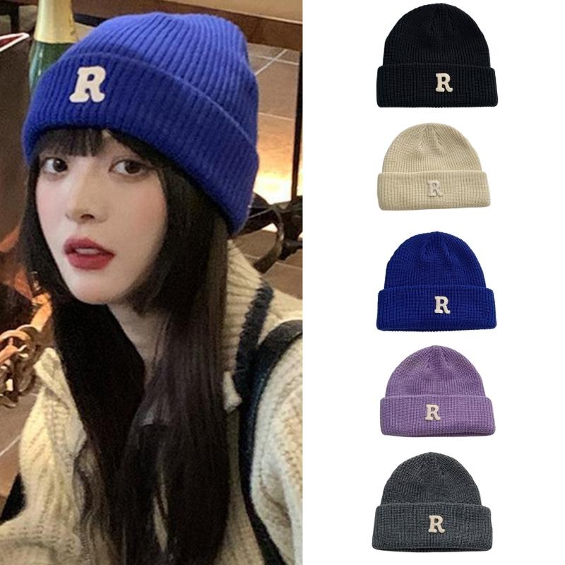 Popular Letter Beanie Hat for Female Y2K Girl Winter Autumn Thick Crochet Hat Soft Breathable Women Casual Skull Cap