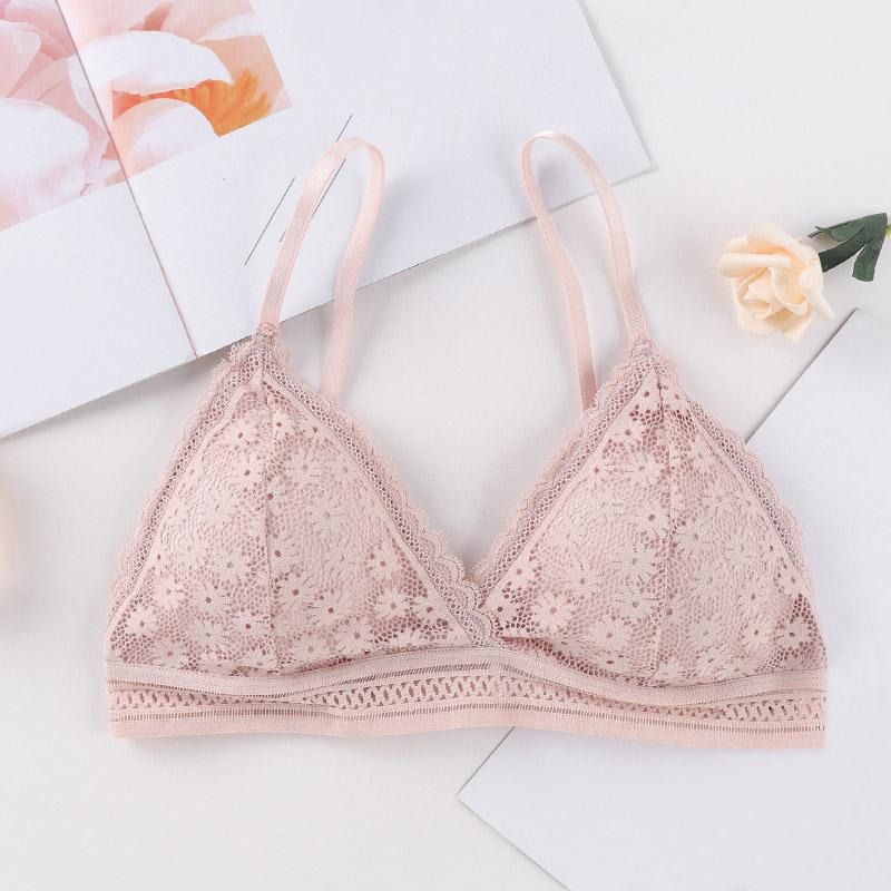 Women Lace Wire Free Sports Bra Beauty Back Comfortable Skin Stretch Triangle Cup Padded Bra