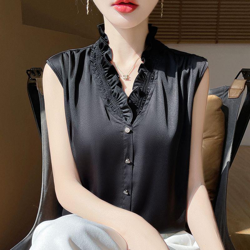 

Женский топ с оборками, французский без рукавов, базовый слой - Лето 2025 M (80-100 Jin)