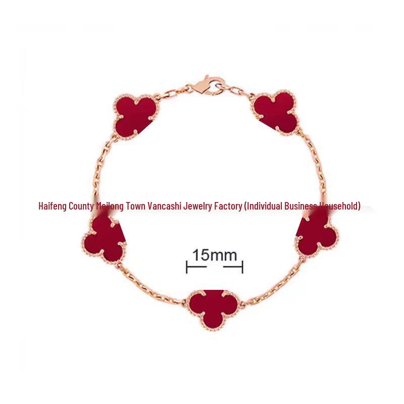 Bransoletka V Gold z Różowego Złota 18K z Koniczyną na Szczęście, Fioletowym Chalcedonem i Czerwonym Agatem dla Kobiet