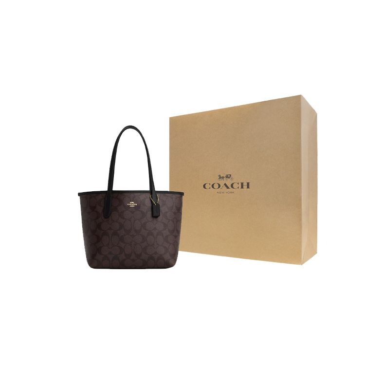 Coach Borsa Tote a Bottone City 23 Monogramma Classico Donna tote Oro Marrone Nero CN733-IMAA8