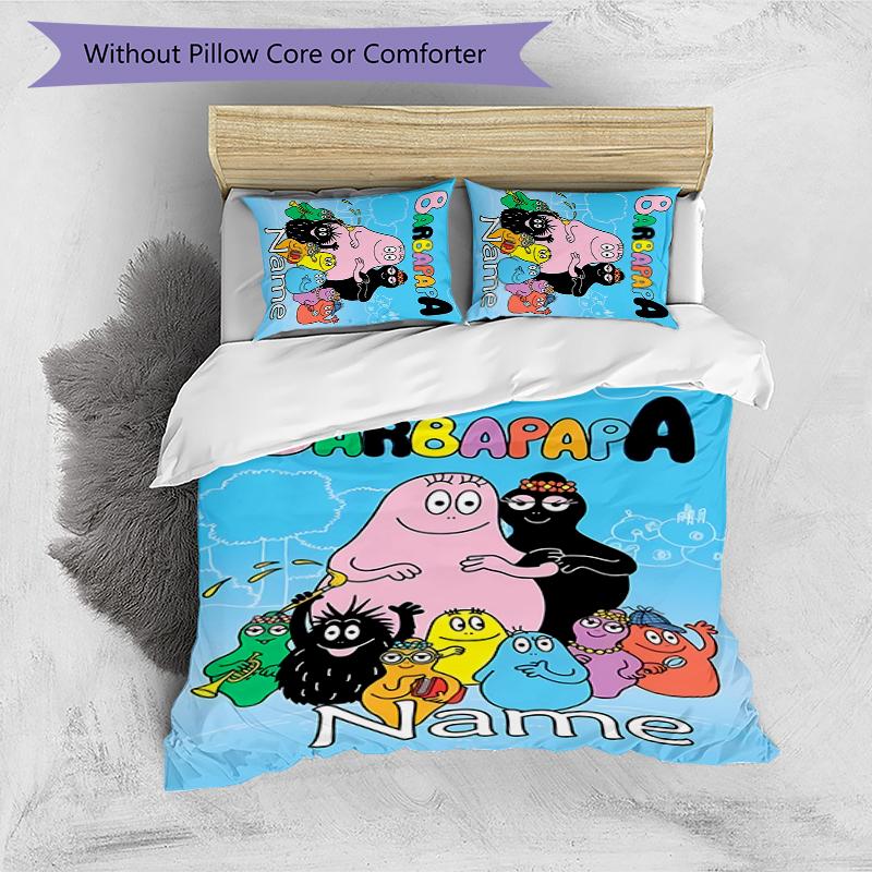 3pcs Custom Name Barbapapa Bedding Set Duvet Cover Closure Includes 1 Duvet Cover & 2 Pillowcases for All Seasons Bedroom Decor