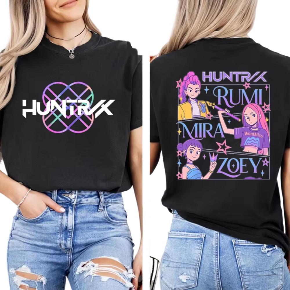 Hot K-Pop Demon Hunters Mira Rumi Zoey Printing T-shirt Women Fashion Short Sleeve Street Casual Personality Summer Men T-shirt