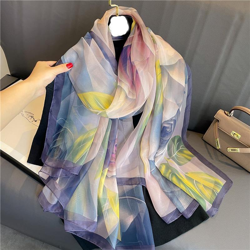 Rose silk scarf commuter sunscreen light luxury imitation silk large shawl soft yarn scarf women's large size pattern scarf