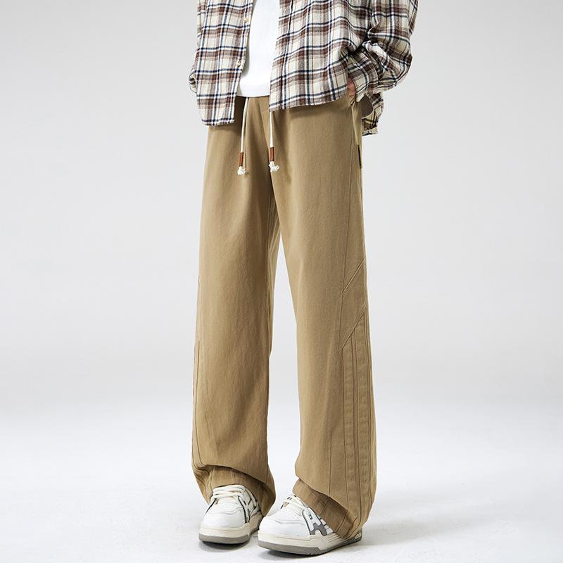 American trendy casual pants men's loose straight khaki overalls spring and autumn drape wide-leg trousers