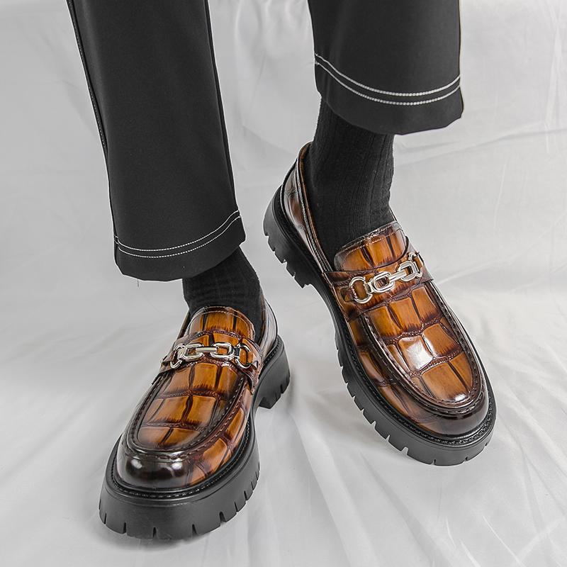 High Quality Men's Crocodile Leather Comfortable Thick Soled Derby Shoes Spring Men Retro Lace Up Business Casual Leather Shoes