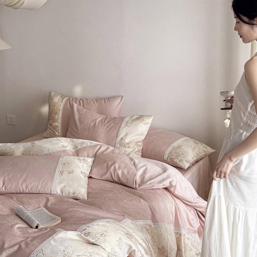 Princess-Style Pure Cotton Sateen Jacquard Bedding Set - Long-Staple Cotton, Four-Piece Set