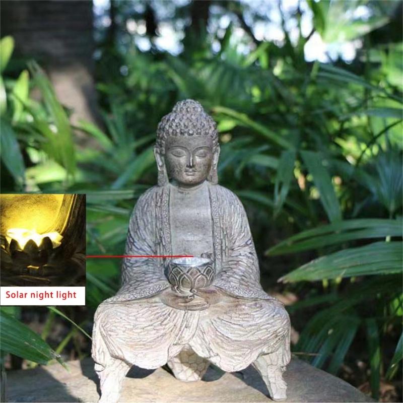 Wetterfeste Harz-Buddhas mit Solarleuchten Solarenergie Buddhas Statue Geeignet für den Innen- und Außenbereich