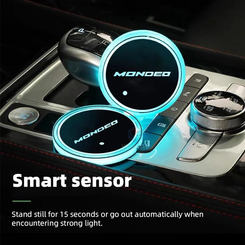 XFVD7 Luminous Car Water Cup Coaster Holder 7 Colorful USB Charging Car Led Atmosphere Light For Ford Mondeo MK5 MK4 MK3