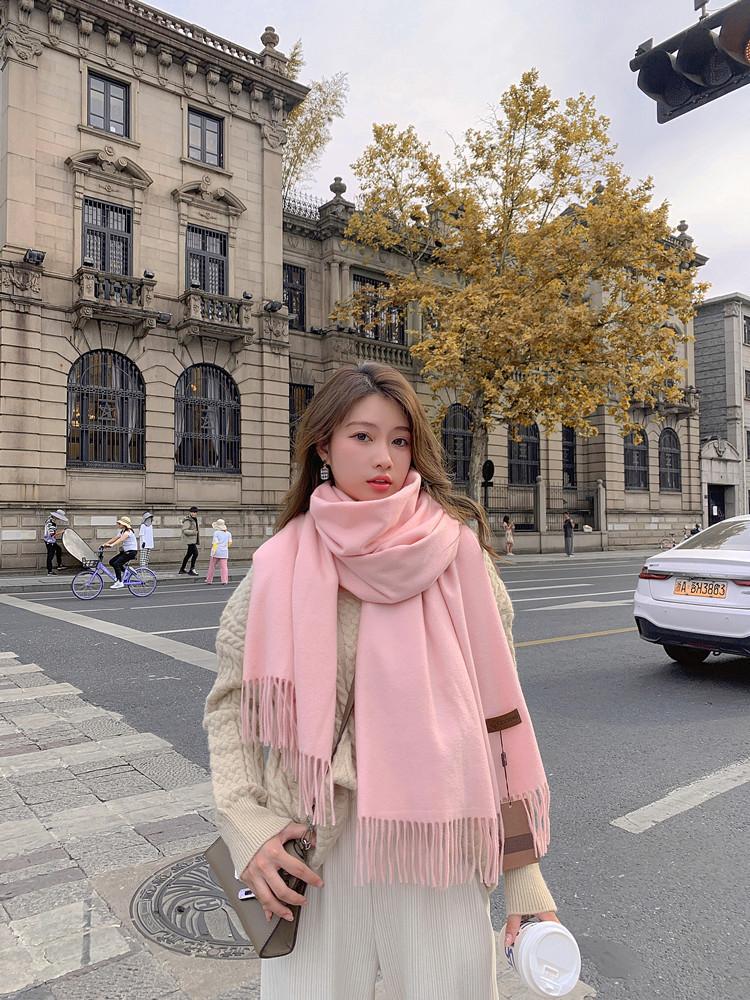 Scarf Women's Autumn and Winter Warm Thickened Solid Color Cashmere Scarf New Shawl Korean Version Scarf