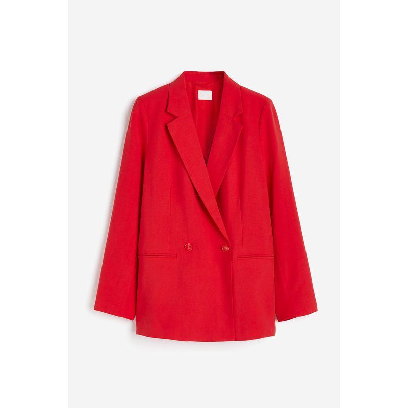 

Женские костюмы HM Летняя тканая ткань Плоский воротник Двубортный Красная верхняя одежда 1208312