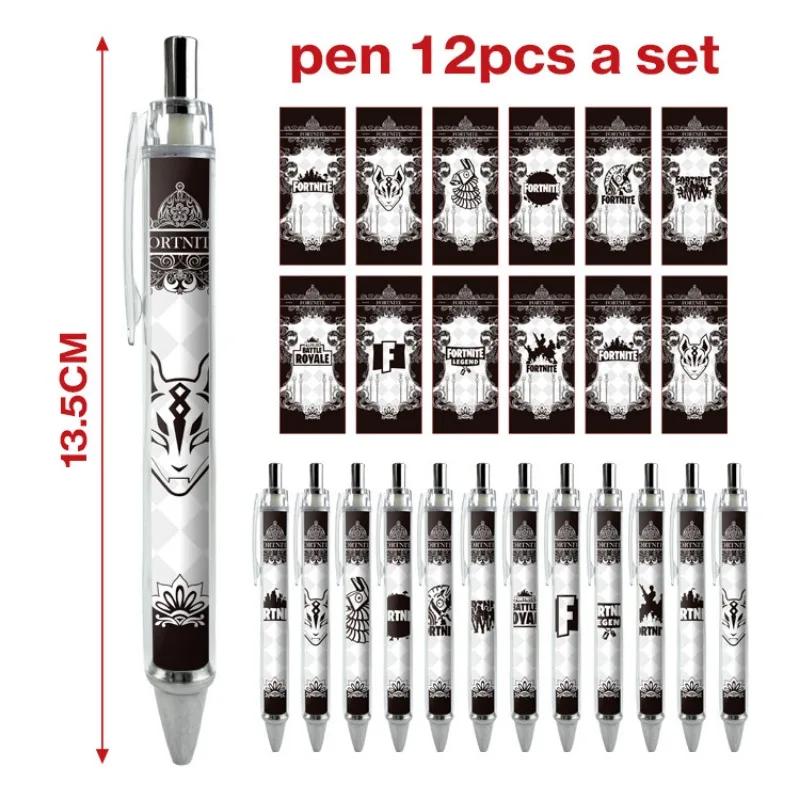 12pcs/set Fortnite Shooting Game Peripheral Ballpoint Pen Set Cartoon Anime Print Student Stationery Office Signature Supplies