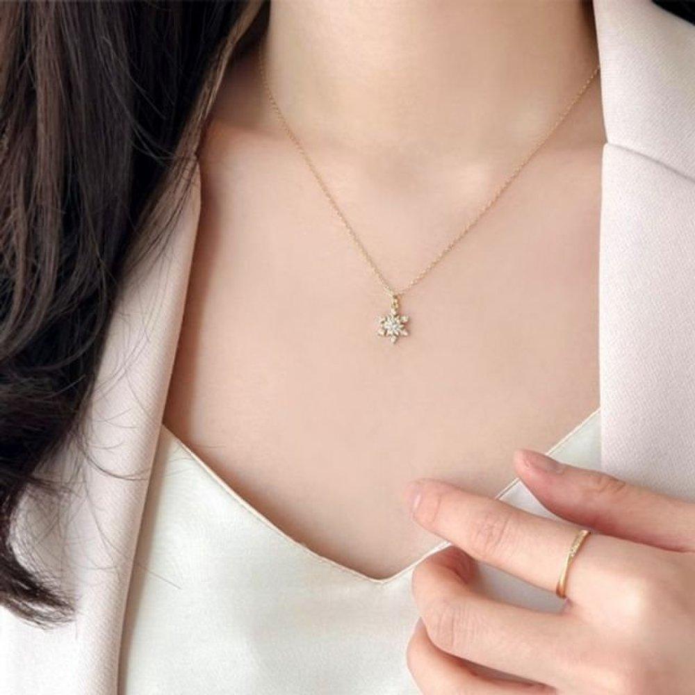 High-quality 925 silver necklace, crystal pendant, silver necklace, wedding guest necklace, date look, thin chain necklace (Wfj2Gpg)