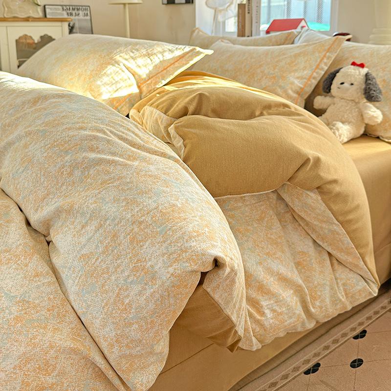 Category A 100% Cotton Brushed Four-Piece Bedding Set, Duvet Cover, Pure Cotton, Spring and Autumn Thickened Bedding
