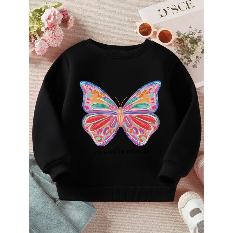 Kids Crewneck Sweatshirt, Vibrant Abstract Butterfly Graphic Print, Soft Cozy Long Sleeve Pullover