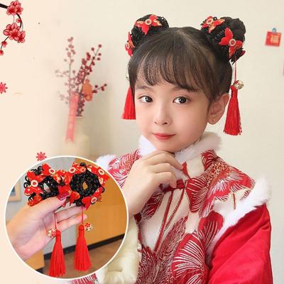 Tassel Children Hanfu Hair Ring Flower Chinese New Year Headwear Bow Wig Braid Hair Rope  Baby