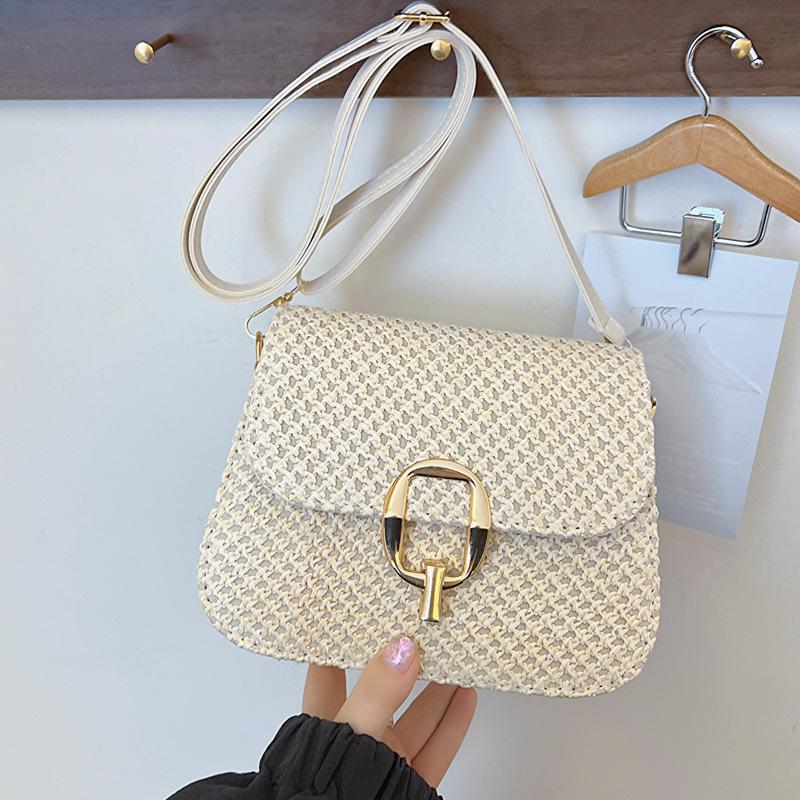 New Crossbody Straw Woven Bag Handbag for Women's Bag Woven Vacation Bag Rattan Bag Fashion Small Bag Saddle Bag