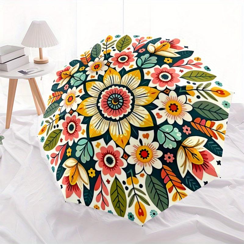 1pc Artistic Flowers Cartoon Umbrella, Portable 3-Fold Compact Umbrella, Suitable for Camping, Hiking and Travel, Ideal Easter Birthday Gift for
