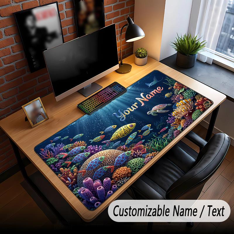 Fish Ocean Theme Custom Mouse Pad Personalized With Name Text Customized Desk Mat For Office Home Decor
