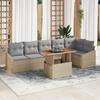 VidaXL 7-Piece Garden Dining Set with Beige Cushions Poly Rattan Acacia 3349846