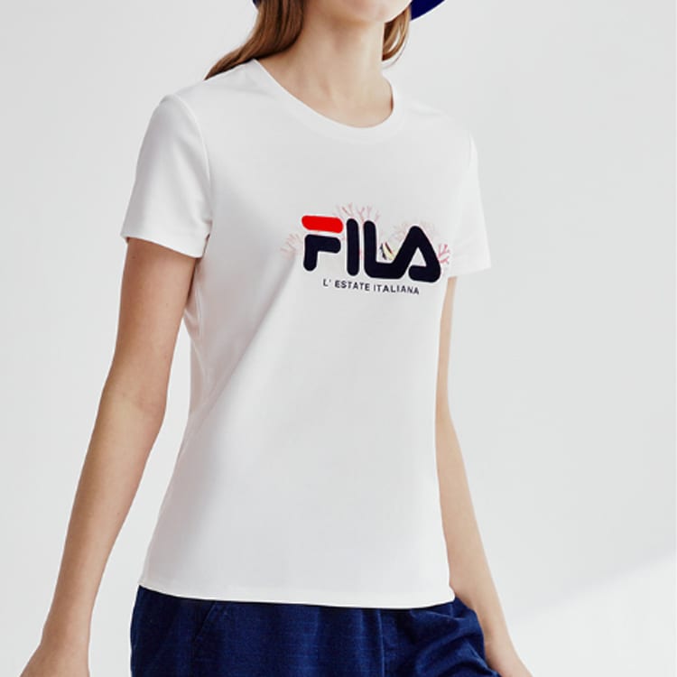 Fila T Shirts Women's White Crew Neck Moderate Straight Fit F11W928129FWT