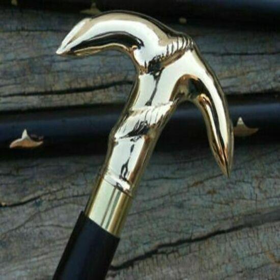 Vintage Antique Victorian Designer Brass Handle Wooden Walking Stick Cane Style