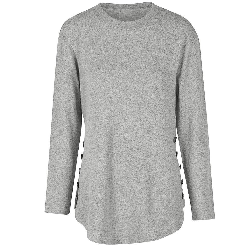 Camicie a maniche lunghe da donna Girocollo leggero Maglioni abbottonati Top a tunica O-Collo
