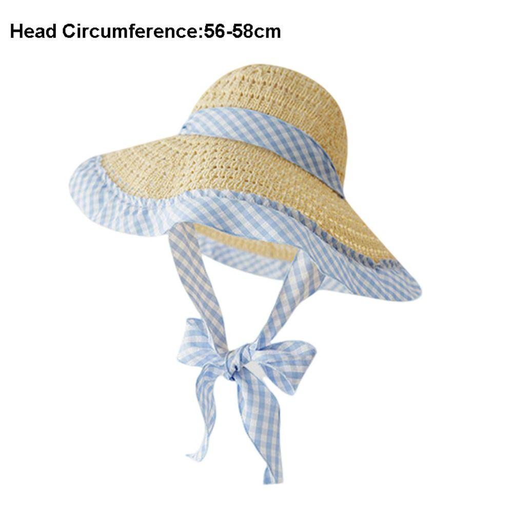 Blue Grid Woven Hat Wide Brim Fisherman Hat Fashion Sun Cap Summer