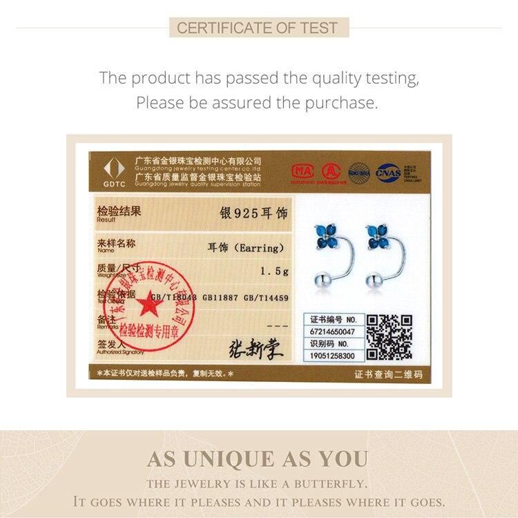 Bamoer Authentic Lucky Blue Crystal Earring Studs Four Leaf Clover Hoop Earrings for Women Engagement Jewelry