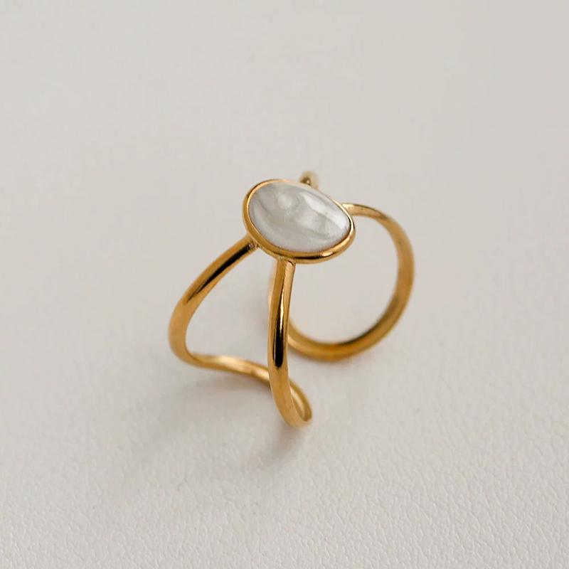 Stainless Steel French White Enamel Rings for Women Drip Glaze Romantic Elegent Girl Ring Daily Wear Sweet Y2K Jewelry No Fading