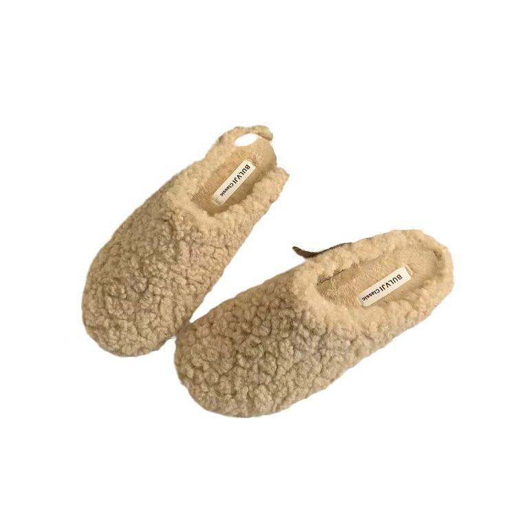Dongdaemun Fashion Lamb Wool Bag Head Wool Slippers Women's Autumn and Winter Wear 2025 New One-pedal Cotton Slippers