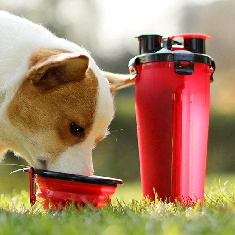 Dog Travel Water Bottle Bowls 2 in 1 Pet Food Container with Collapsible Portable Dog Food Bowl Outdoor Water Bowls for Pet Cat