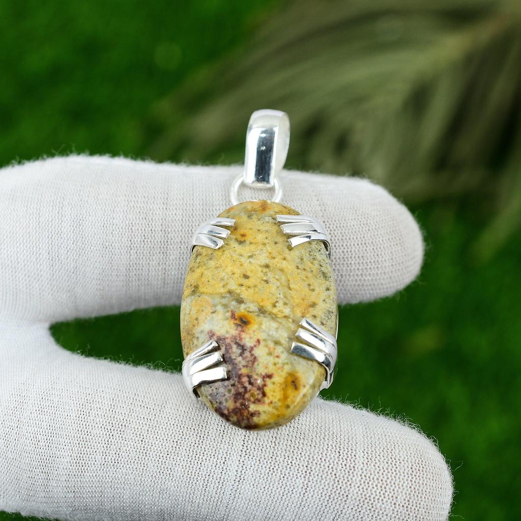 Geschenk für Frauen Anhänger 925 Sterlingsilber Natürlicher Polychromer Jaspis Edelstein