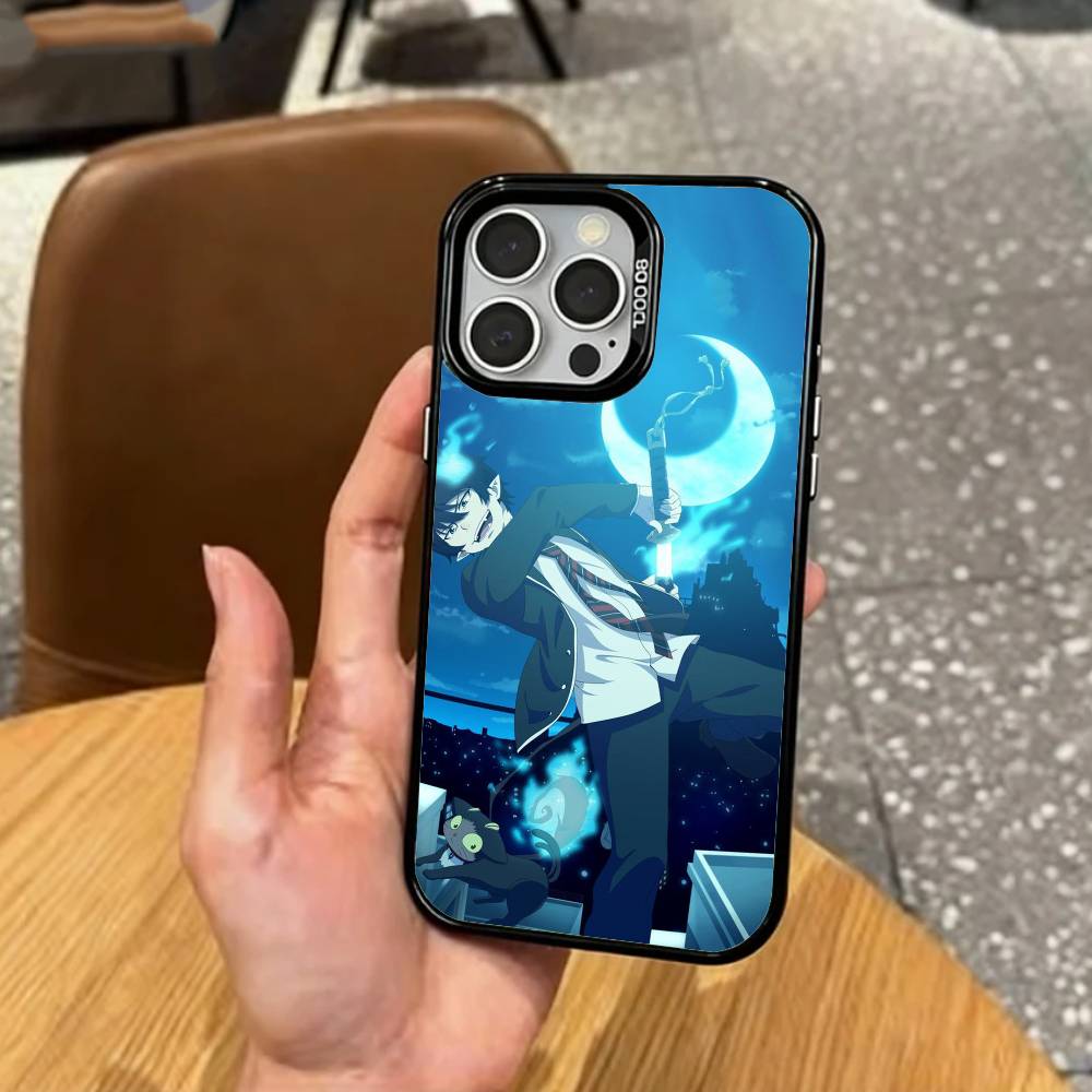 Blue Flame Blue Exorcist   Phone Case For iPhone17,16,15,14,13,12,11 Plus,Pro Max Colored Silver Plated Inside Cover