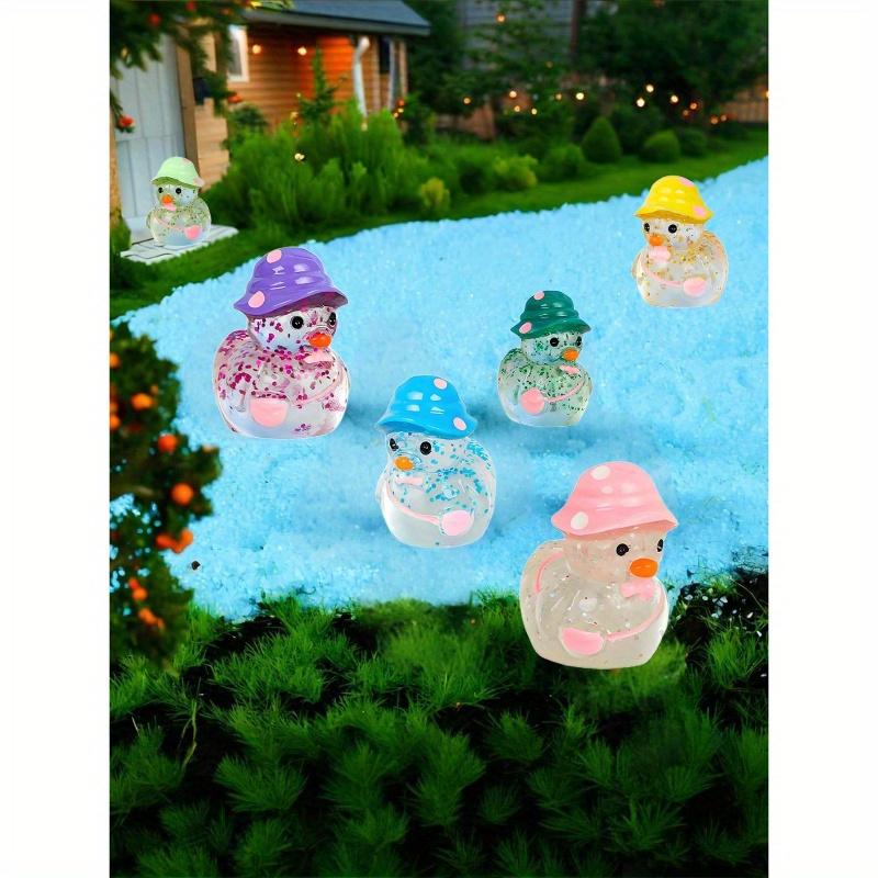 Patos Luminosos Flash Mini, Pato em Miniatura com Chapéus, Decoração de Jardim de Fadas Fluorescente, Animais Fofos Micropaisagem