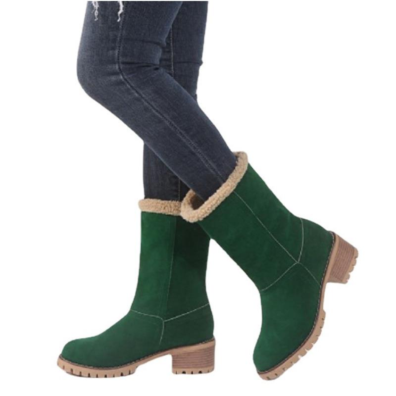 Large Snow Boots For Women Coarse Heel Lamb Wool Big Cotton Low Barrel Two Wear Warm Women'S Boots Winter 43