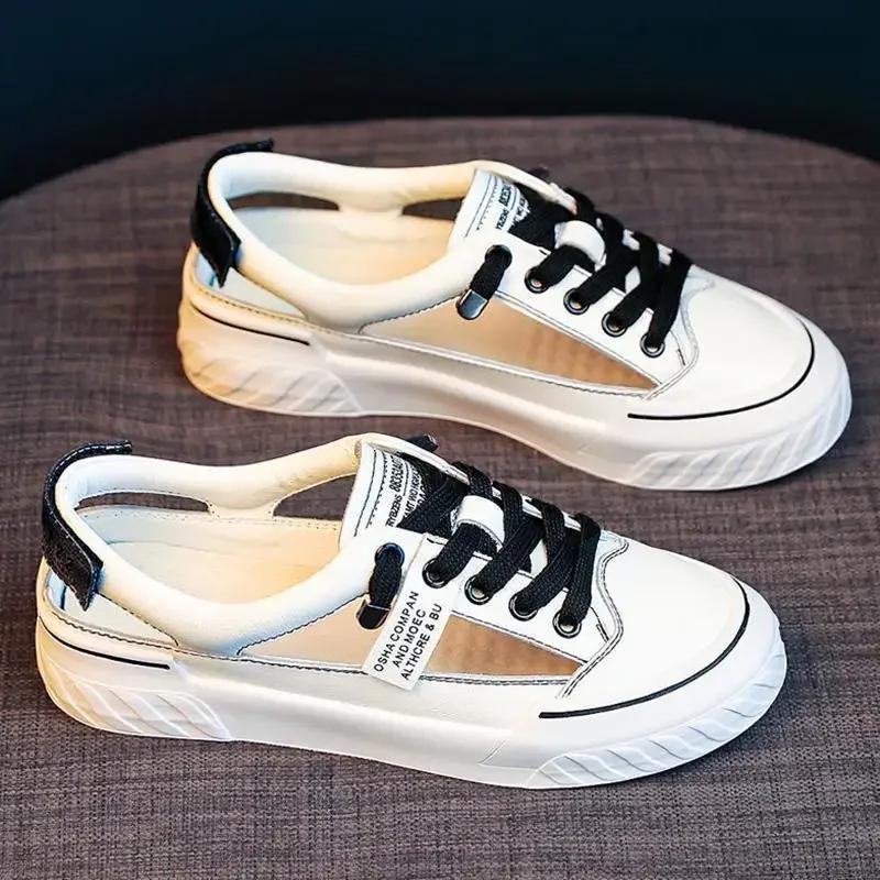 Fashion Women's Summer 2024 New Style Casual Loafers Shoes Thin Breathable Hollow Out Sports Sandals White Roman Flat Bottom Shoes