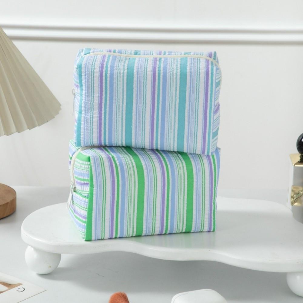 Striped Design Cosmetic Bag Lightweight Travel Skincare Bag Striped Makeup Pouch  Girls